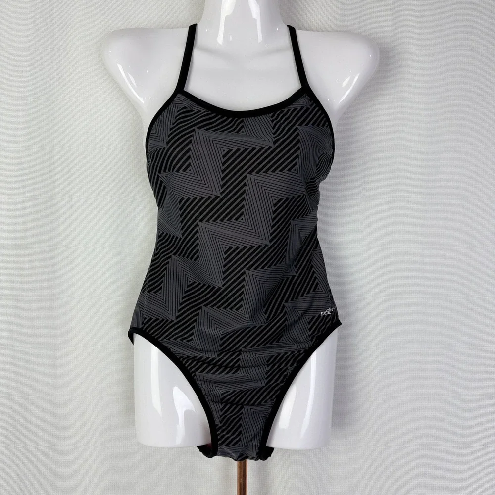 Dolfin Swimsuit Women's One Piece Pink Black Geometric Athletic Swimwear‎
